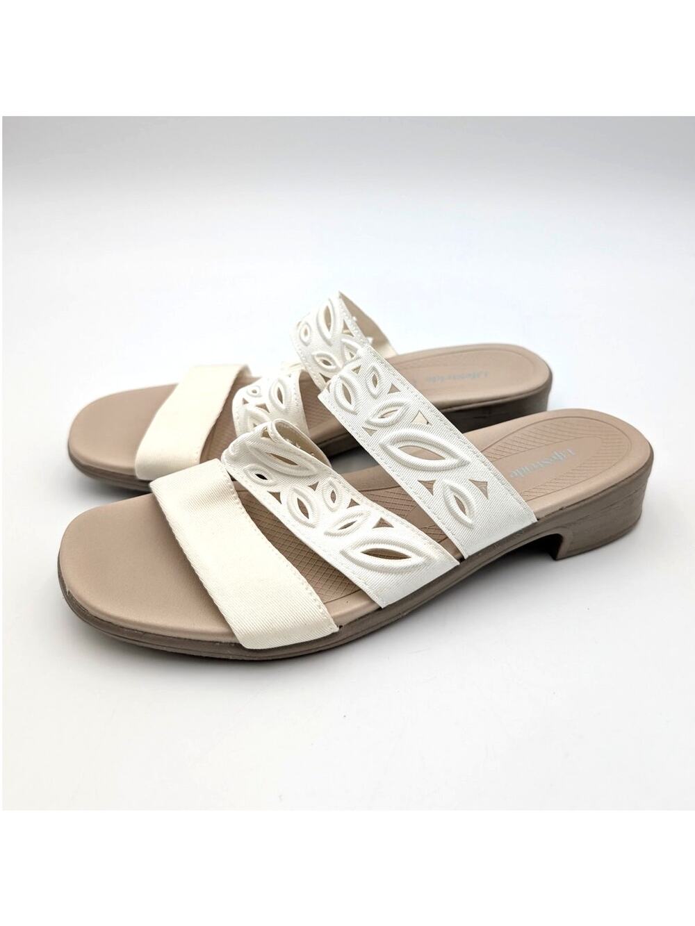 LifeStride Poppy Strappy Sandals Bright White Shimmer Fabric Size US6.5M EU36.5
